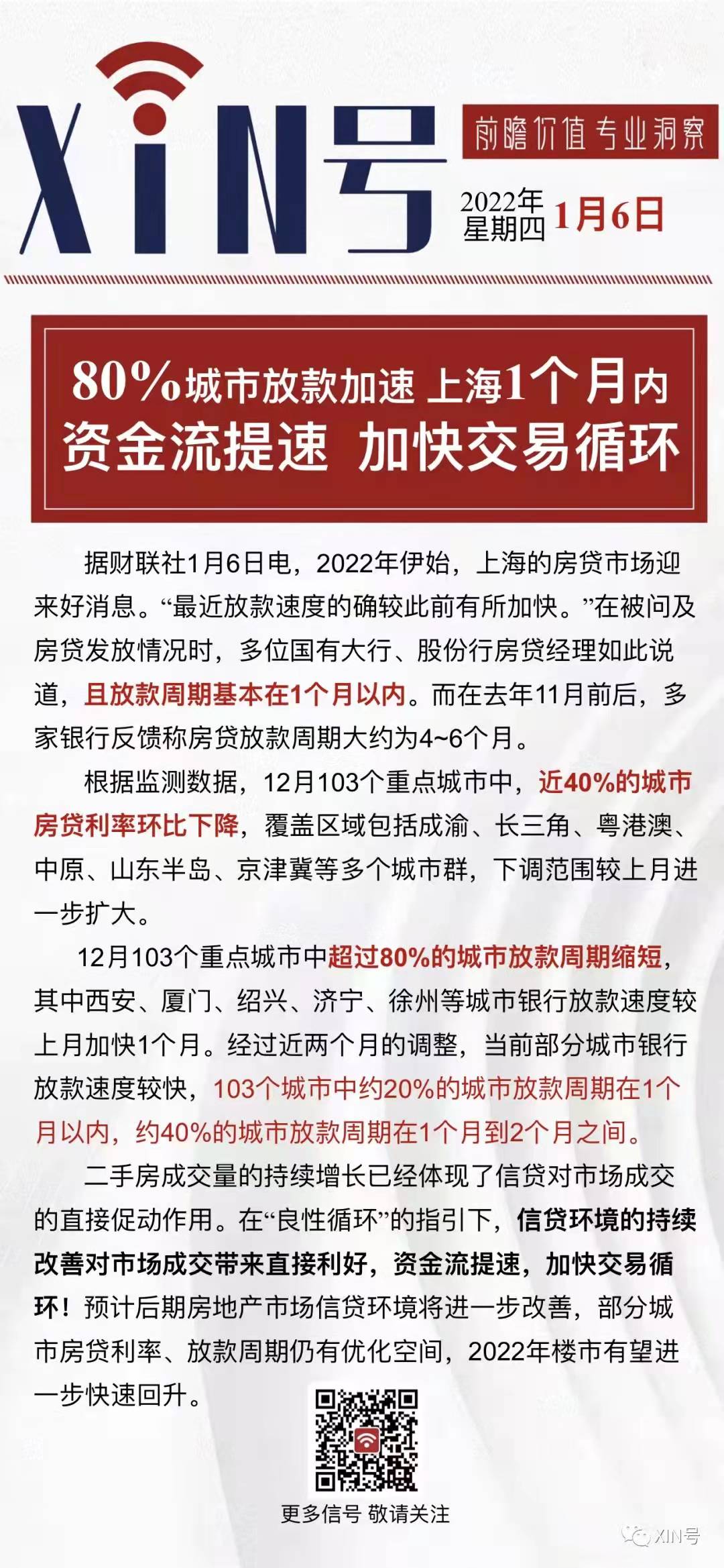 据权威媒体，房贷利率下降，放款加速，上海一个月内。